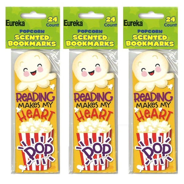 Eureka Popcorn Scented Bookmarks, 24 Per Pack, 3 Packs EU-834040-3