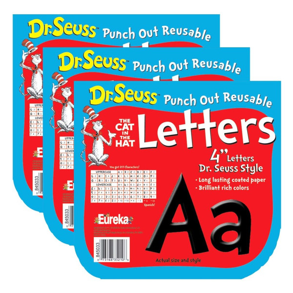 Eureka Dr. Seuss Black Deco 4" Letters, 217 Per Pack, 3 Packs EU-845033-3