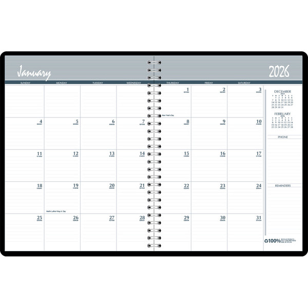 House Monthly Calendar Planner, 2 Year, Black, 8-1/2" X 11" HOD262002