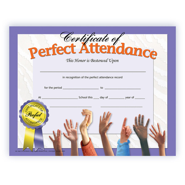 Hayes Certificate Of Perfect Attendance, 8.5" X 11", Pack Of 30 H-VA613