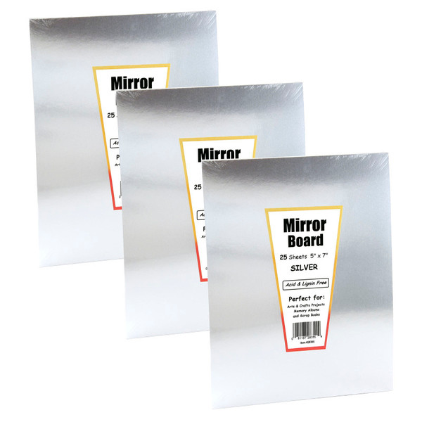 Hygloss Silver Foil Mirror Board, 5" X 7", 25 Sheets Per Pack, 3 Packs HYG28355-3