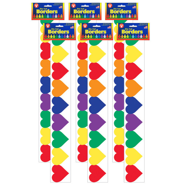 Hygloss Multi-Color Hearts Border, 36 Feet Per Pack, 6 Packs HYG33626-6