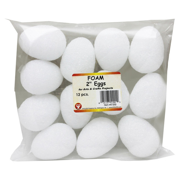 Hygloss Craft Foam Eggs, 2 Inch, White, Pack Of 12 HYG51202