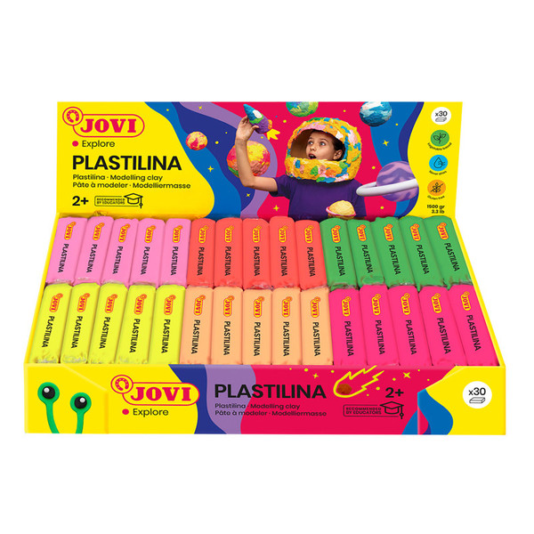 Jovi Plastilina Modeling Clay, Display Box Of 30 Bars, Neon Colors JOV70F