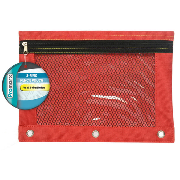 Promarx 3 Ring Pencil Pouch With Mesh Window, 10" X 7.5", Assorted Colors KITPP20P4510224