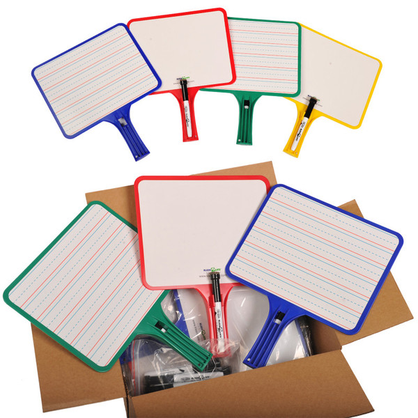 Kleenslate Blank/Lined 2-Sided Rectangular Dry Erase Paddles With Markers, Set Of 10 KLS5125
