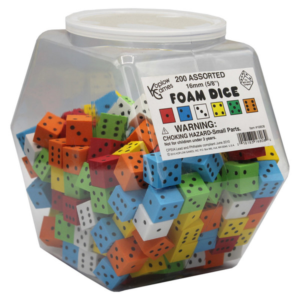 Koplow Foam Dice, 16Mm, Assorted, Tub Of 200 KOP16808