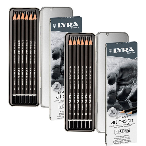 Lyra Rembrandt Art Design Graphite Drawing Pencil Set Tin, Assorted Colors, 6 Per Set, 2 Sets LYXL1111062-2