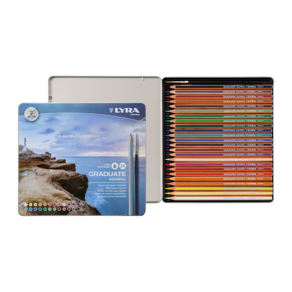 Lyra Graduate Watercolor Pencils Set Tin With Brush, Assorted Colors, 24 Pieces LYXL2881240