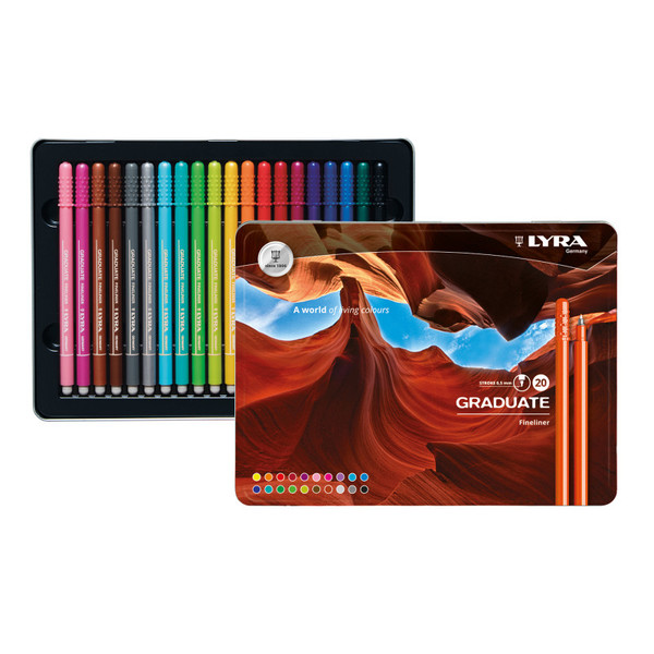 Lyra Graduate Fineliner Marker Set Tin, Assorted Colors, 20 Pieces LYXL677120000