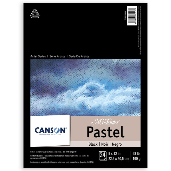 Canson Artist Series Mi-Teintes Pastel Pad, Black, Foldover Binding, 24 Sheet, 9X12 Inch, 1 Count MCX100510866