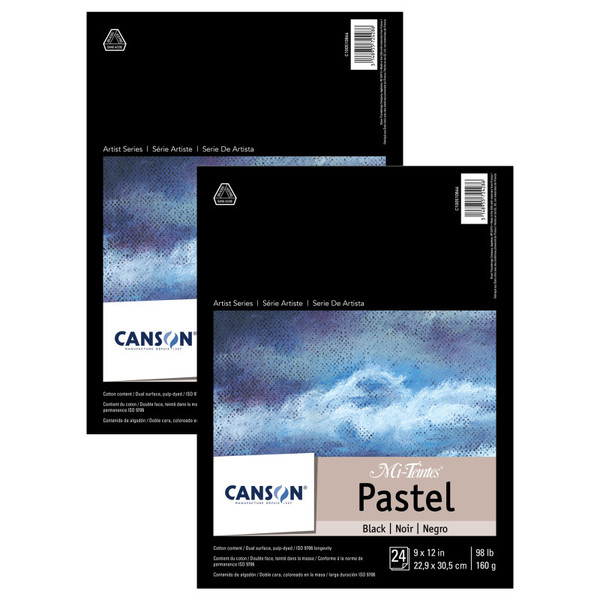 Canson Artist Series Mi-Teintes Pastel Pad, Black, Foldover Binding, 24 Sheet, 9X12 Inch, Pack Of 2 MCX100510866-2