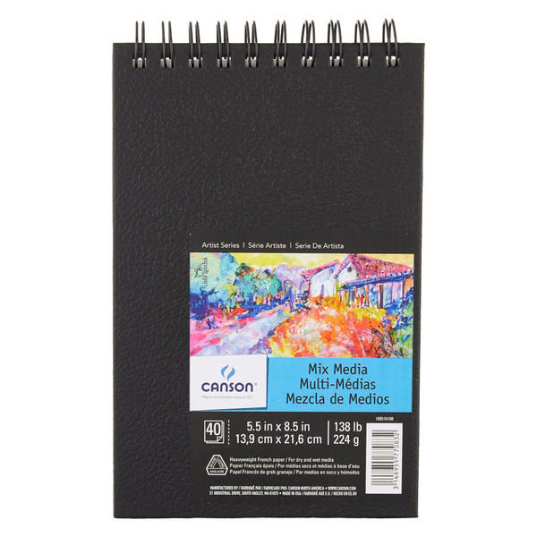 Canson Artist Series Mixed Media Art Book, Black Cover, Side Wire Binding, 40 Sheet, 14X21.6 Inch, 1 Count MCX100516108