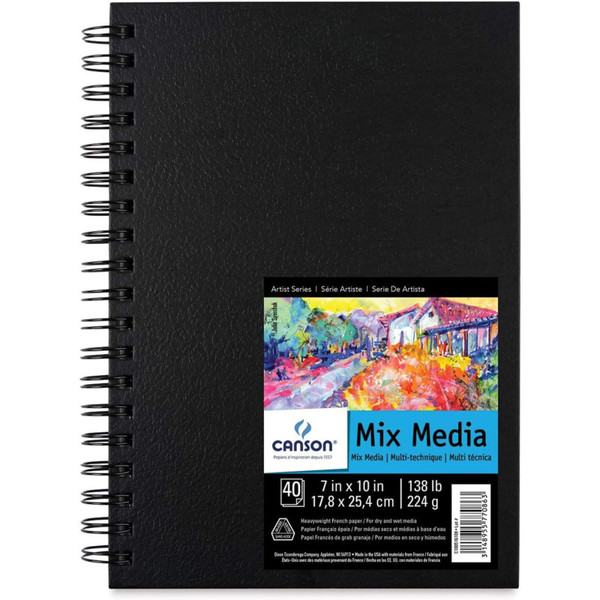 Canson Artist Series Mixed Media Art Book, Black Cover, Side Wire Binding, 40 Sheet, 7X10 Inch, 1 Count MCX100516109