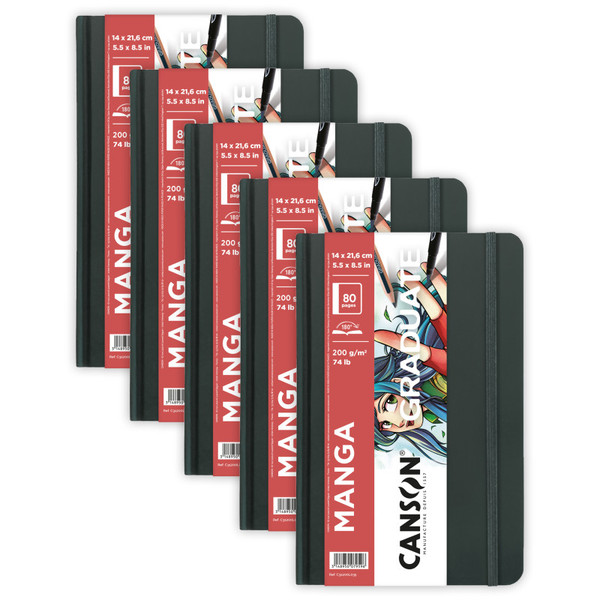 Canson Graduate Manga Art Book, Hard Cover Binding, 10 Sheet, 5.5X8.5 Inch, Pack Of 5 MCX31200L035-5