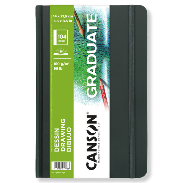Canson Graduate Drawing Art Book, Hard Cover Binding, 52 Sheet, 5.5X8.5 Inch, 1 Count MCX31200L038