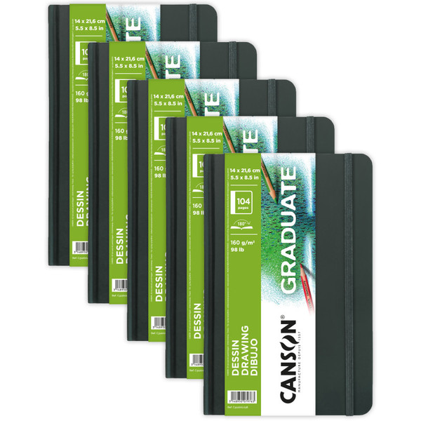 Canson Graduate Drawing Art Book, Hard Cover Binding, 52 Sheet, 5.5X8.5 Inch, Pack Of 5 MCX31200L038-5