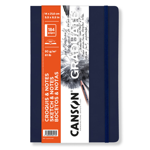 Canson Graduate Sketch & Notes Art Book, Dark Blue, Soft Cover Binding, 92 Sheet, 5.5X8.5 Inch, 1 Count MCX31200L046
