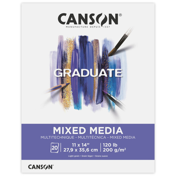 Canson Graduate Mixed Media Pad, Foldover Binding, 20 Sheet, 11X14 Inch, 1 Count MCX525008006