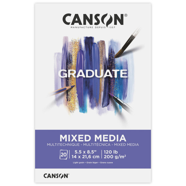 Canson Graduate Mixed Media Pad, Foldover Binding, 20 Sheet, 5.5X8.5 Inch, 1 Count MCX525008007
