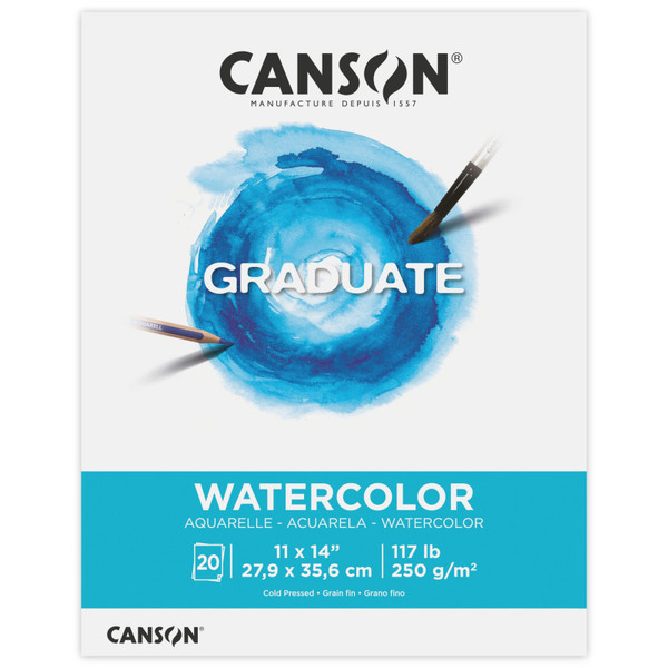 Canson Graduate Watercolor Pad, Foldover Binding, 20 Sheet, 11X14 Inch, 1 Count MCX525008009