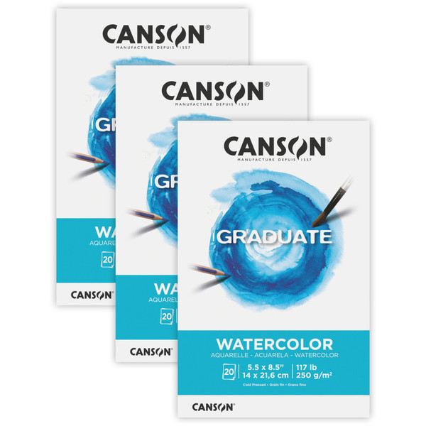Canson Graduate Watercolor Pad, Foldover Binding, 20 Sheet, 5.5X8.5 Inch, Pack Of 3 MCX525008010-3