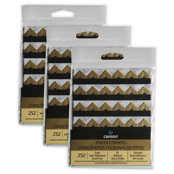 Canson Self Adhesive Photo Corners, Gold, 252 Pieces Per Pack, 3 Packs MCXC100510401-3