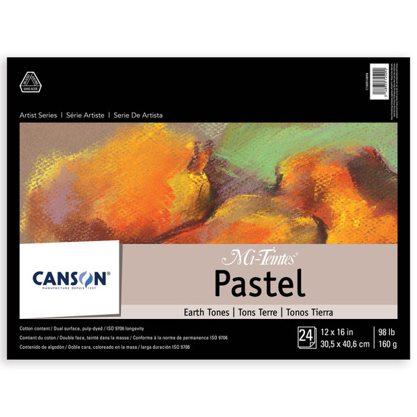 Canson Artist Series Mi-Teintes Pastel Pad, Earth Tones, Foldover Binding, 24 Sheet, 12X16 Inch, 1 Count MCXC100510898