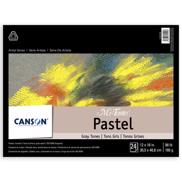 Canson Artist Series Mi-Teintes Pastel Pad, Gray Tones, Foldover Binding, 24 Sheet, 12X16 Inch, 1 Count MCXC100510900