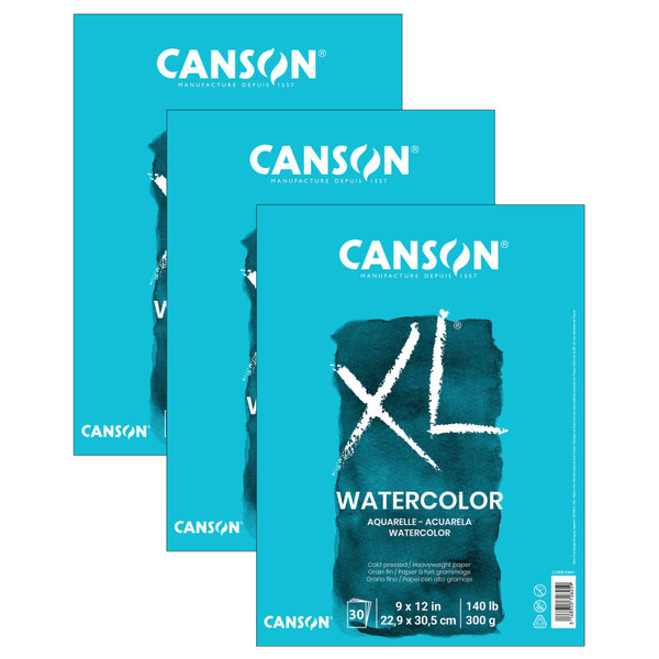 Canson Xl Series Watercolor Pad, Heavyweight White Paper, Foldover Binding, 30 Sheets, 9X12 Inch, Pack Of 3 MCXC10051094103-3