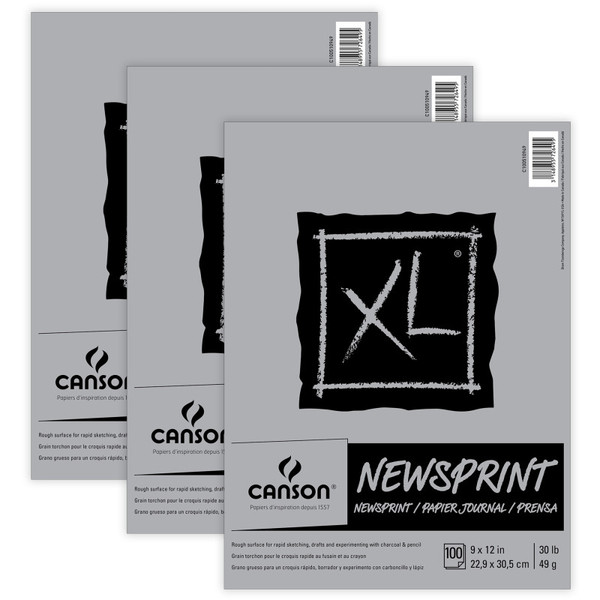 Canson Xl Series Newsprint Pad, Tape Binding, 100 Sheet, 9X12 Inch, Pack Of 3 MCXC100510949-3