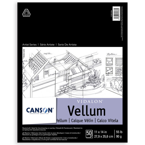 Canson Artist Series Vidalon Vellum Pad, Translucent, Foldover Binding, 50 Sheet, 11X14 Inch, 1 Count MCXC100510984