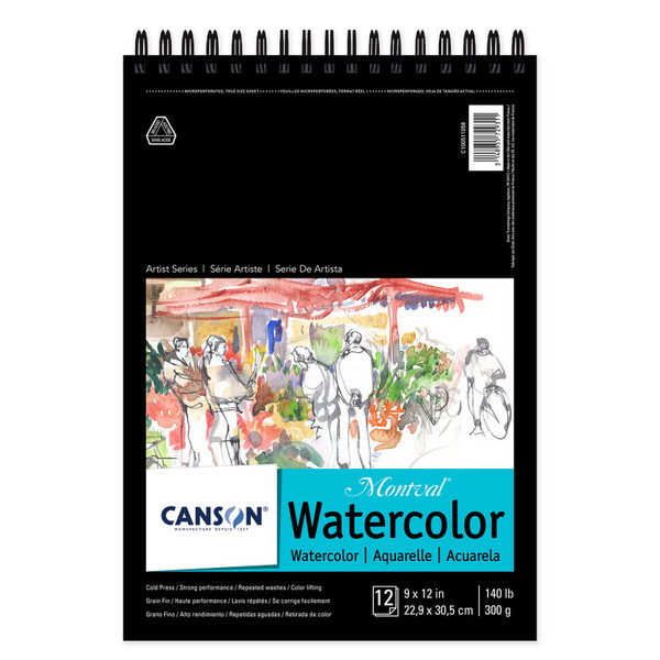 Canson Artist Series Montval Watercolor Pad, Top Wire Binding, 12 Sheet, 9X12 Inch, 1 Count MCXC100511058