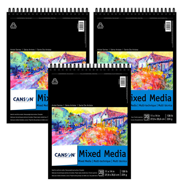 Canson Artist Series Mixed Media Pad, Top Wire Binding, 20 Sheet, 11X14 Inch, Pack Of 3 MCXC20000618703-3