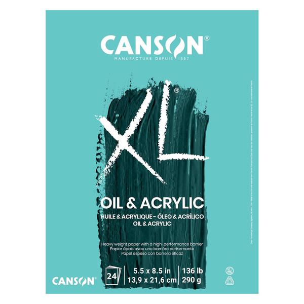 Canson Xl Series Oil & Acrylic Pad, Foldover Binding, 24 Sheet, 5.5X8.5 Inch, 1 Count MCXC400026821