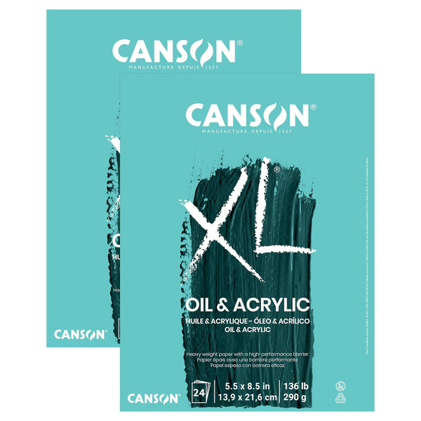 Canson Xl Series Oil & Acrylic Pad, Foldover Binding, 24 Sheet, 5.5X8.5 Inch, Pack Of 2 MCXC400026821-2