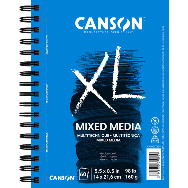 Canson Xl Series Mixed Media Pad, Side Wire Binding, 60 Sheet, 5.5X8.5 Inch, 1 Count MCXC40003713406