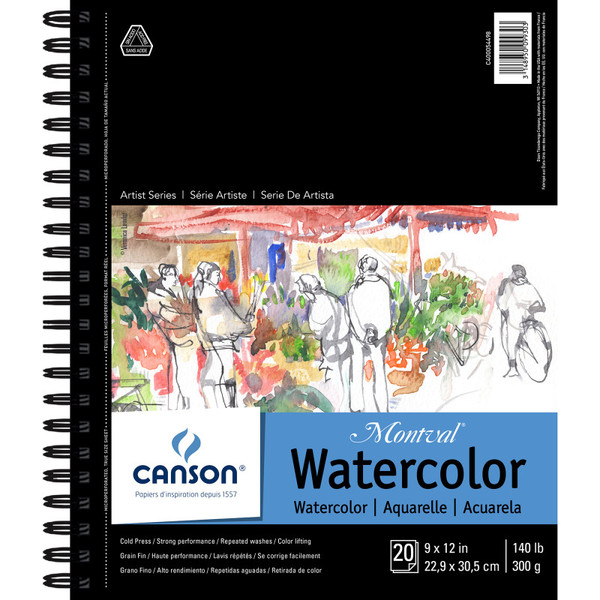 Canson Artist Series Montval Watercolor Pad, Side Wire Binding, 20 Sheet, 9X12 Inch, 1 Count MCXC400054498