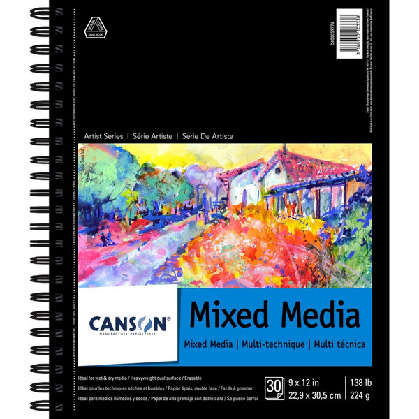 Canson Artist Series Mixed Media Pad, Side Wire Binding, 30 Sheet, 9X12 Inch, 1 Count MCXC40005977403