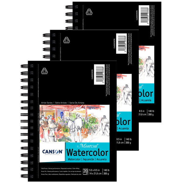 Canson Artist Series Montval Watercolor Pad, Side Wire Binding, 20 Sheet, 5.5X8.5 Inch, Pack Of 3 MCXC400059878-3