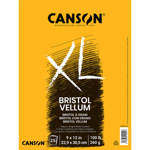 Canson Xl Series Bristol Pad, Vellum Finish, Foldover Binding, 25 Sheet, 9X12 Inch, 1 Count MCXC400061838
