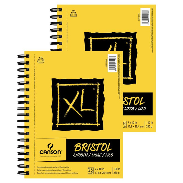 Canson Xl Series Bristol Pad, Smooth Finish, Side Wire Binding, 25 Sheet, 7X10 Inch, Pack Of 2 MCXC400100866-2
