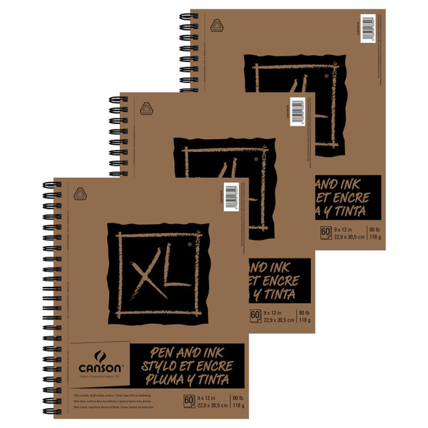 Canson Xl Series Pen & Ink Pad, Side Wire Binding, 60 Sheet, 9X12 Inch, Pack Of 3 MCXC400100928-3