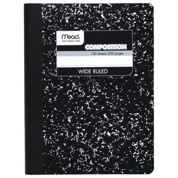 Mead Composition Book, Wide Ruled, 100 Sheets, 9 3/4" X 7 1/2", Black Marble MEA09910