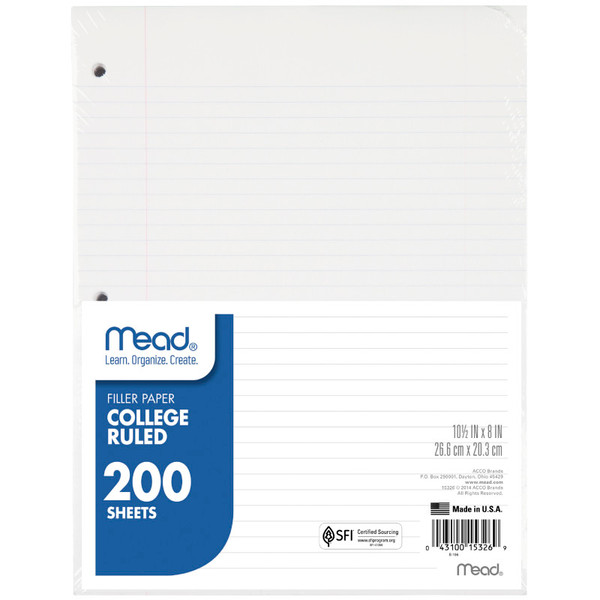 Mead Notebook Filler Paper, College Ruled, 200 Sheets MEA15326