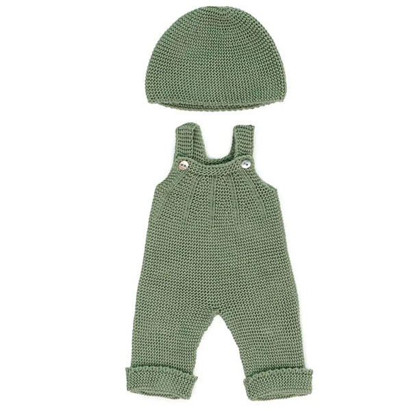 Miniland Clothes For 15" Dolls, Knitted Outfit Overall & Beanie Hat MLE31689