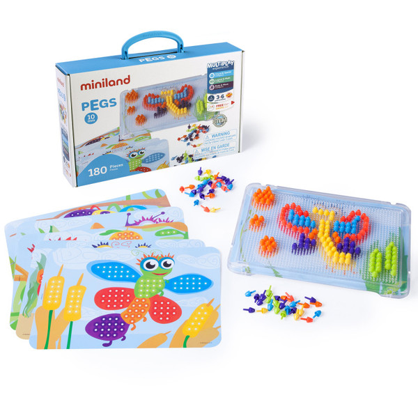 Miniland Pegs 3/8", 6 Pattern Cards, 180 Pegs MLE45316