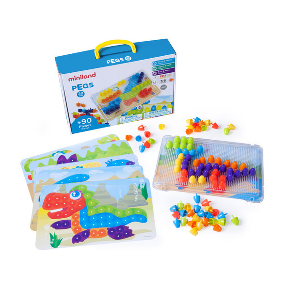 Miniland Pegs & Patterns Set, Bright Colors, 90 Pieces MLE45318