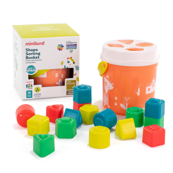 Miniland Feel To Learn: Shape Sorting Bucket, Salmon MLE97342