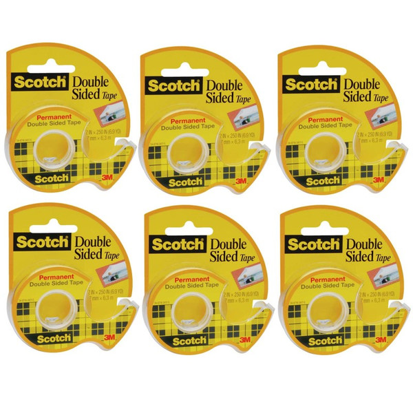 Scotch Double Sided Tape Dispenser Rolls, 1/2" X 250", 6 Rolls MMM136-6